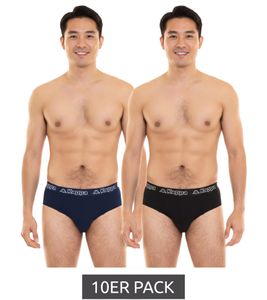 Confezione da 10 slip uomo Kappa con intimo in cotone elasticizzato con cintura logata 711167 nero, blu o grigio