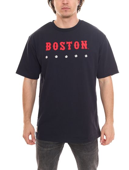 Chemise en coton pour hommes NEW ERA MLB Boston Red Sox Heritage chemise tendance à manches courtes surdimensionnée 12590919 bleu foncé