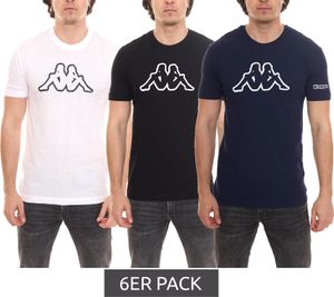 Lot de 6 chemises en coton pour hommes Kappa, chemise à col rond avec grand patch logo, chemise à manches courtes, bleu, noir ou blanc Lot de 6 chemises en coton pour hommes Kappa, chemise à col rond avec grand patch logo, chemise à manches courtes, bleu, noir ou blanc