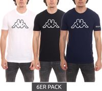 6er Pack Kappa Herren Baumwoll-Shirt Rundhals-Shirt mit großem Logo-Patch Kurzarm-Shirt Blau, Schwarz oder Weiß 6er Pack Kappa Herren Baumwoll-Shirt Rundhals-Shirt mit großem Logo-Patch Kurzarm-Shirt Blau, Schwarz oder Weiß