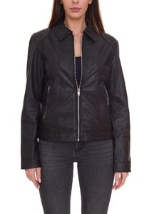 KangaROOS women's leather jacket rocky genuine leather jacket with inner pocket and lettering inside 58290407 black