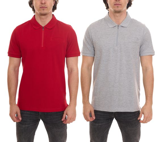 HECHTER PARIS Herren Polo-Shirt mit Reißverschluss Baumwoll-Shirt Polo-Hemd Kurzarm-Hemd Rot oder Grau