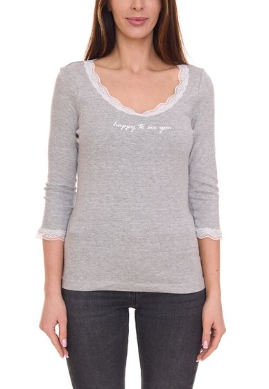 KangaROOS women s 3/4-sleeve sweatshirt with ruffle neck cotton sweater 69722003 gray