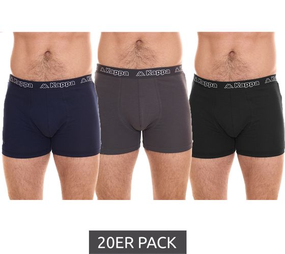 Pack of 20 Kappa men's boxer shorts cotton underwear with logo patch cotton stretch 711168 black, blue or gray