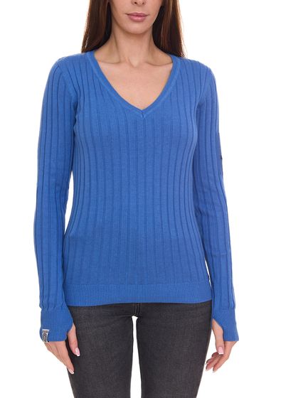 KangaROOS Damen Pullover modischer Strick-Pullover mit V-Ausschnitt 28903342 Blau