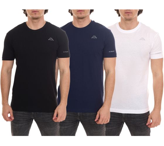 Kappa men s cotton shirt, crew neck shirt with small logo patch, short sleeve shirt 711169 white, blue or black