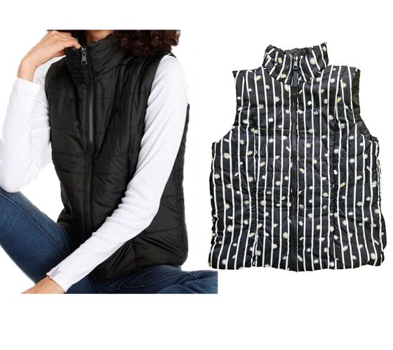 ALPENBLITZ women's reversible vest, plain color and all-over print, quilted vest with floral print 28081459 black/white