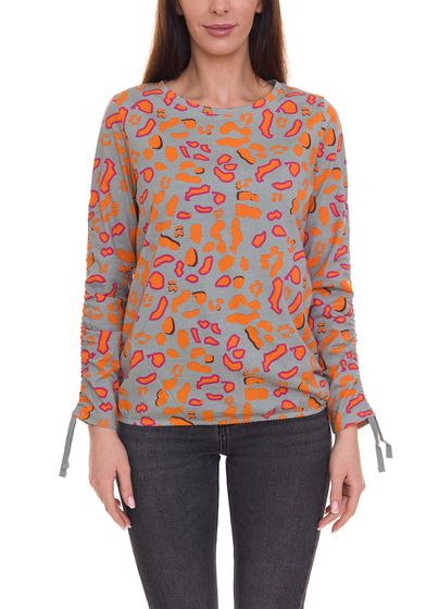 BOYSEN´S Damen Druck-Shirt mit Allover-Print Langarm-Bluse 39077013 Grau/Orange