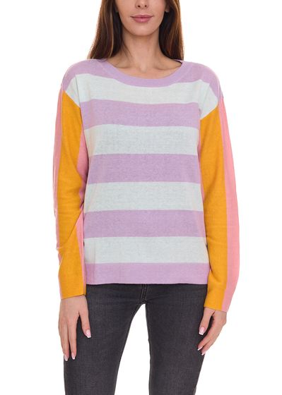Aniston CASUAL Pullover stylischer Damen Strick-Pullover im Colourblock-Look 51008313 Violett/Bunt