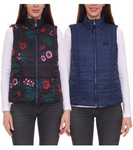 ALPENBLITZ Damen Wende-Weste unifarbene und Allover-Print Stepp-Weste mit Blumen-Print 79593823 Dunkelblau/Bunt