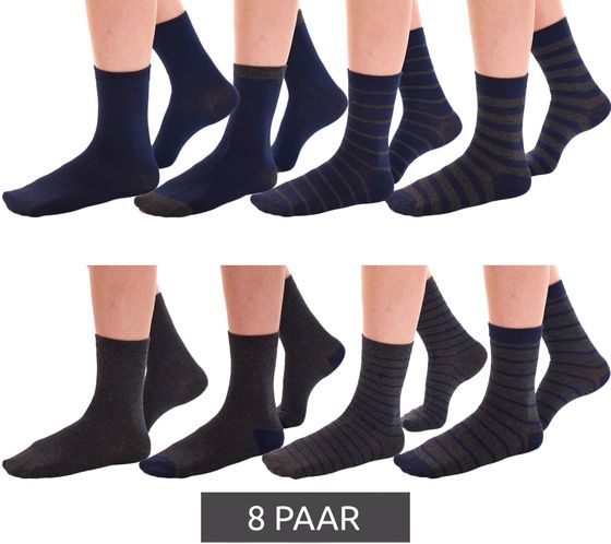 8 Paar TRUE style Baumwoll-Strümpfe mit Komfortbund nachhaltige Business-Socken im Crew-Style verschiedene Muster Navy/Grau