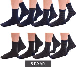 8 pairs of TRUE style cotton stockings with comfort waistband, sustainable business socks in crew style, various patterns, navy/grey 8 pairs of TRUE style cotton stockings with comfort waistband, sustainable business socks in crew style, various patterns, navy/grey