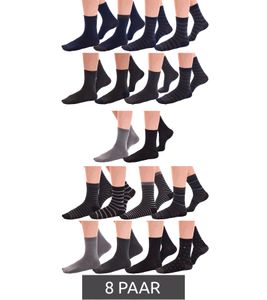8 pairs of TRUE style cotton stockings with comfort waistband, sustainable business socks in crew style, black/gray plain, black/gray colorful or navy/gray
