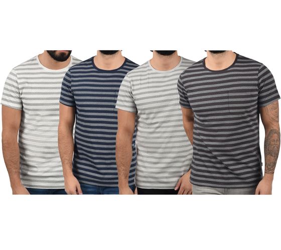 BLEND Ilmari Herren Baumwoll-Shirt Sommer-Shirt mit Inka Muster 20711615-ME Blau, Grau oder Weiß