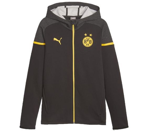 PUMA BVB Casuals Hooded Jacket veste de survêtement pour hommes, veste à capuche sportive, veste de football en coton 771842 02 noir/jaune