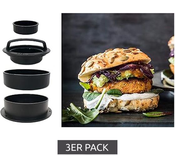 Pack de 3 HOME IDEAS Living Presse-burger 3 en 1 avec revêtement antiadhésif et sans danger pour les aliments, noir