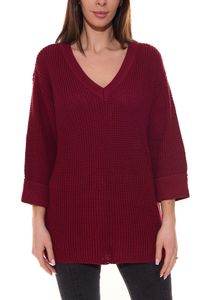 FLASHLIGHTS Damen Pullover lässiger Strick-Pullover mit V-Ausschnitt 83659659 Weinrot