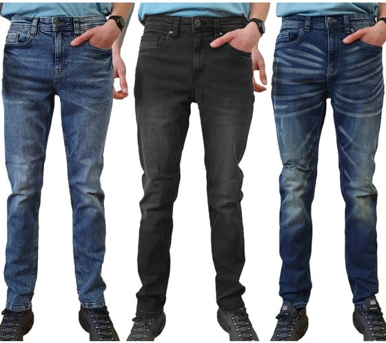 AM Legend AMLane Men's Straight Fit Jeans Denim Trousers Mid Rise Cotton Trousers AM237006 Blue or Black