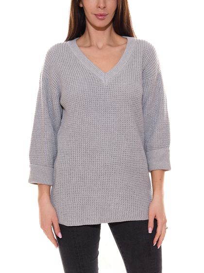 FLASHLIGHTS women's 3/4-sleeve pullover cotton sweater chunky knit 85249621 grey
