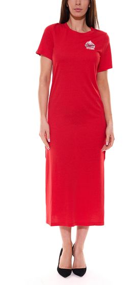 DELMAO Damen Maxi-Kleid Jersey-Kleid mit hohen Schlitzen 82576949 Rot