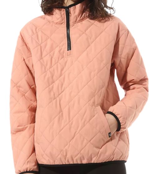 VANS Quilted V Mock women's quilted sweater long-sleeved shirt with stand-up collar and logo patch VN0A4SB7ZLS1 pink