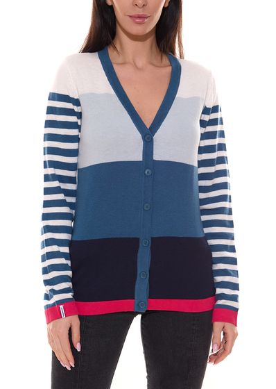 KangaROOS Damen Strickjacke Feinstrick-Jacke im Colour-Block Design 66591238 Blau/Pink