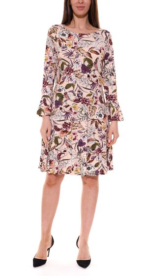 Laura Scott women's mini dress with floral print and trumpet sleeves 93634047 summer dress beige/colorful