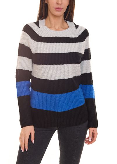 Aniston CASUAL pull tricoté femme pull col rond rayé 38395131 noir/gris/bleu