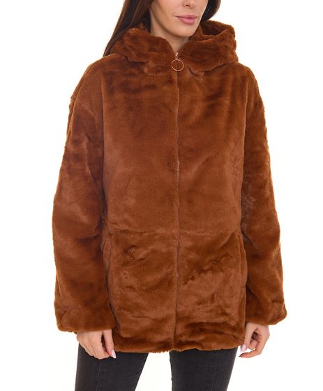 Aniston CASUAL jacket soft women's transition jacket made of cuddly fur with hood 92036766 brown