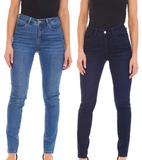 Pantalon jean skinny femme HECHTER PARIS en coton style 5 poches bleu foncé ou bleu clair