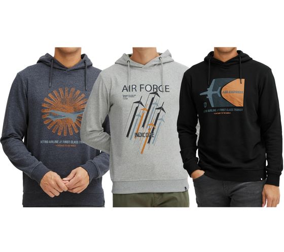 INDICODE Forzo men s cotton hoodie, sustainable hooded sweater with large front print 55-581MM in grey, navy or black