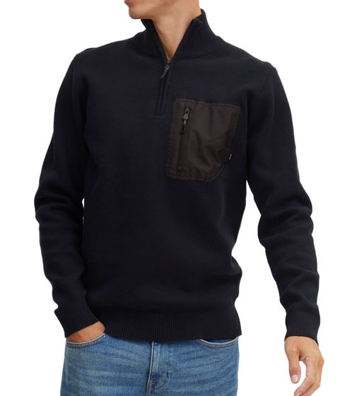INDICODE Meddo pull tricoté pour homme avec poche poitrine pull en coton pull en maille fine 35-659MM noir