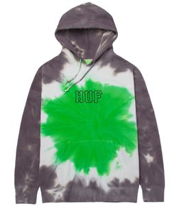 HUF High Dye Tiedye Men s Hooded Hoodie Cotton Pullover with Logo Print on the Front PF00454 Grey/Green