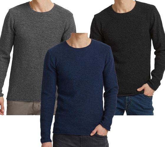 INDICODE Corto fine knit sweater sustainable men's cotton sweater 30-413MM gray, blue or black