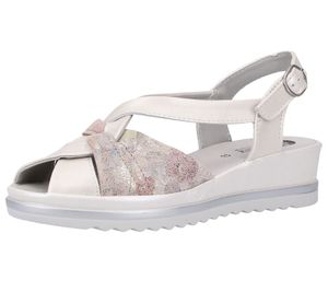 bama Damen Sommer-Schuhe stylische Echtleder-Sandale mit Keilabsatz und dezentem Blumen-Print 1003977 Weiß