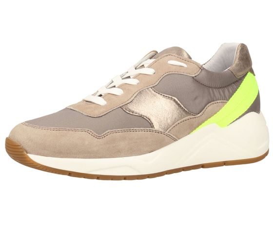 SANSIBAR Damen Sneaker herausnehmbarer Sohle Freizeit-Schuhe mit neonfarbenen Akzenten 1047800 Beige/Braun