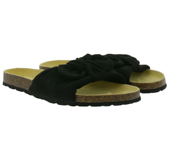 TRUE Style Damen Pantoletten Tieffußbett-Pantoffeln Sommer-Schuhe Sommer-Sandalen Schwarz