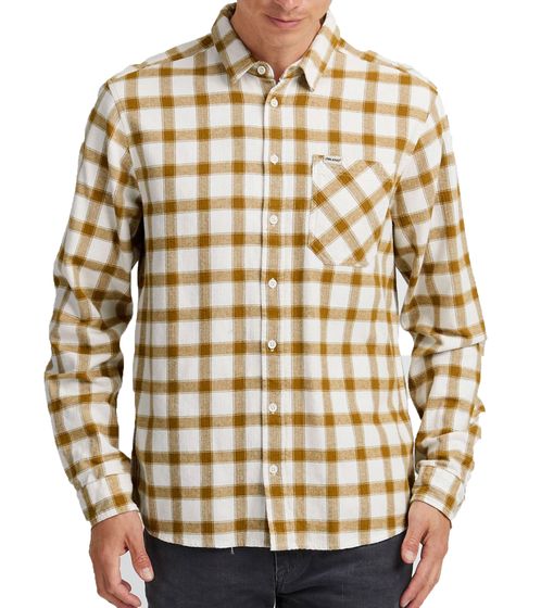 BLEND men s cotton shirt long-sleeved shirt in flannel style 20714330 161139 white/brown