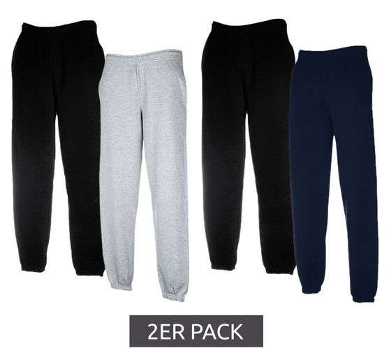 Pack of 2 FRUIT OF THE LOOM men s cotton trousers, jogger jogging trousers, leisure trousers in black/blue or black/grey