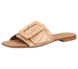 SCAPA Women's Genuine Leather Slippers Mules Summer Shoes Slip-On Shoes Made in Italy 01-1079749 Beige