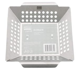 HOME IDEAS Barbecue grill basket made of stainless steel suitable for all types of grills Vegetable bowl Dishwasher safe 20x20x4cm Silver