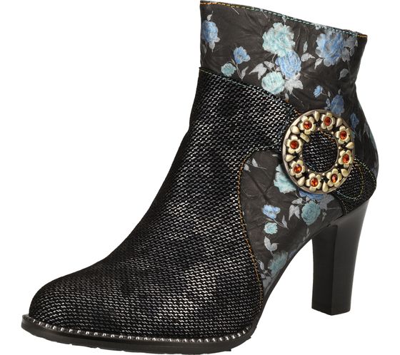 Laura Vita women s boots with floral pattern high-top shoes with stiletto heel SL316-21D black/blue
