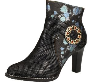 Laura Vita Damen Stiefel mit Blumen-Muster High-Top Schuhe mit Stiletto-Absatz SL316-21D Schwarz/Blau