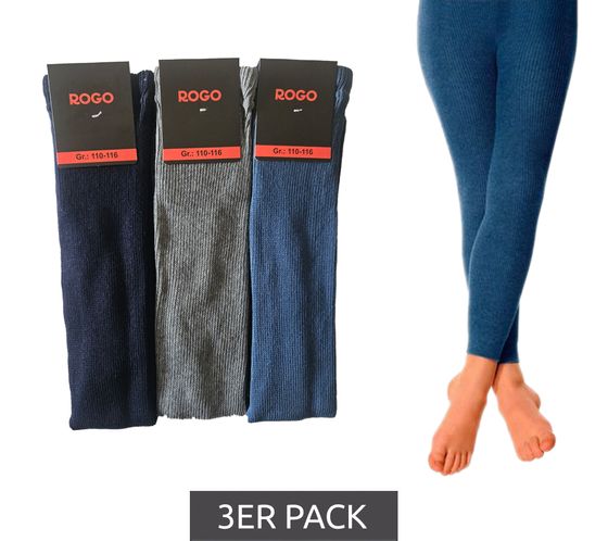Pack of 3 ROGO children s leggings, cotton trousers, everyday leggings 619747 light blue/dark blue/grey