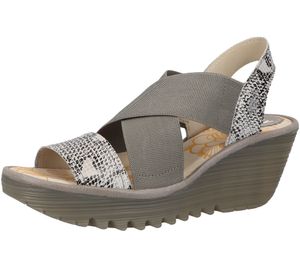 FLY London Yaji Damen Keilabsatz-Sandale im Reptiliendesign Riemen-Sandalette P500888010 Grau