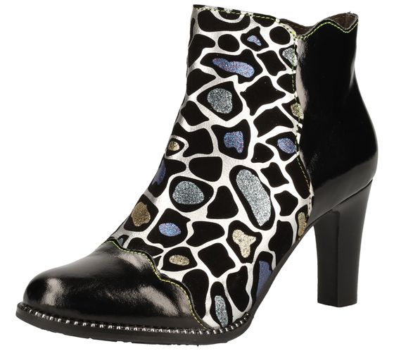 Laura Vita Damen Stiefel mit Muster High-Top Schuhe mit Stiletto-Absatz SL316-19M Schwarz