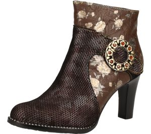 Laura Vita Damen Stiefel mit Blumen-Muster High-Top Schuhe mit Stiletto-Absatz SL316-21D Braun