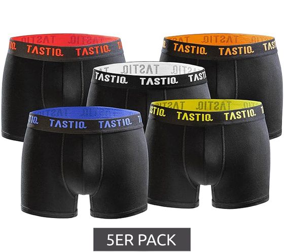 5er Pack TASTIQ Herren Boxershorts in Geschenkbox Baumwoll-Unterhose TAS/1/BCX5/UNI2 Schwarz mit verschiedenfarbigen Bund