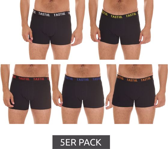 5er Pack TASTIQ Herren Boxershorts in Geschenkbox Baumwoll-Unterhose TAS/1/BCX5/UNI2 Schwarz mit verschiedenfarbigen Bund