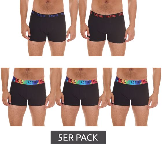 5er Pack TASTIQ Herren Boxershorts in Geschenkbox Baumwoll-Unterhose TAS/1/BCX5/UNI7 Schwarz mit mehrfarbigen Bund